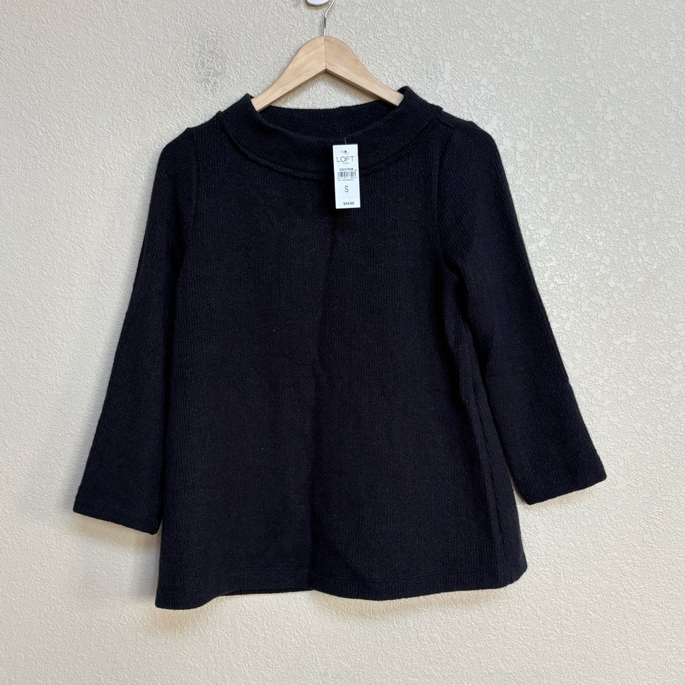 NWT LOFT Outlet Women’s Small Dark Navy Ribbed‎ Knit 3/4 Sleeve Sweater